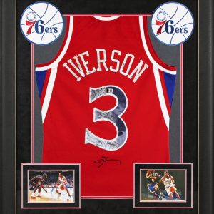 76ers Allen Iverson Signed Red 75th Ann M&N 96-97 HWC Swingman Framed Jersey BAS