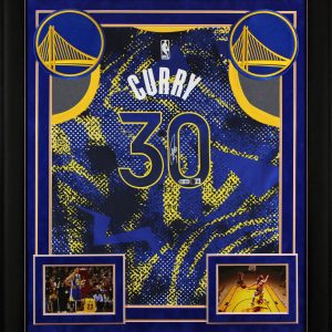 Warriors Stephen Curry Signed Blue Nike Select Framed Jersey BAS Witnessed
