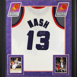 Suns Steve Nash Signed Cream M&N 1996-97 HWC Swingman Framed Jersey BAS Witness