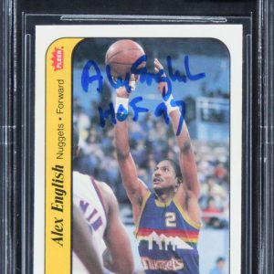 Nugs Alex English "HOF 97" Signed 1986 Fleer Stickers #4 Card Auto 10! BAS Slab