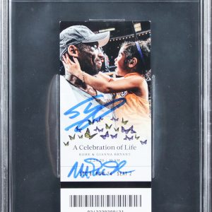 Shaquille O'Neal & Magic Johnson Signed Kobe Bryant COL Ticket BAS Slabbed