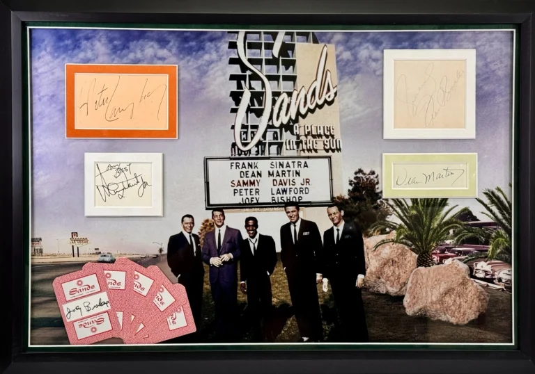 THE RAT PACK F. SINATRA D. MARTIN P. LAWFORD S. DAVIS JR SIGNED FRAMED AUTO JSA COLLECTIBLE MEMORABILIA