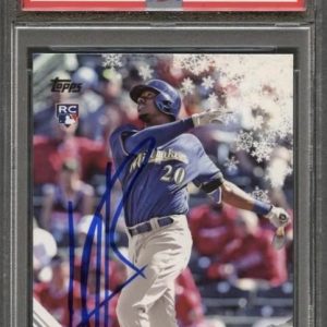 2017 Topps Holiday #HMW82 Lewis Brinson Signed RC Card Auto Grade 10 PSA Slabbed