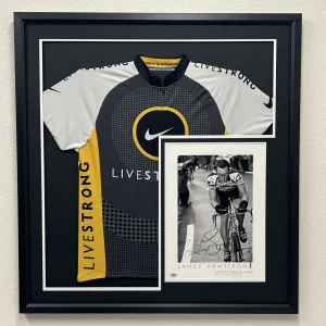 Lance Armstrong Custom Framed Jersey Display with Signed Poster PSA Authentic