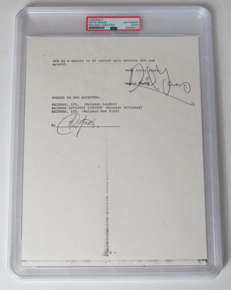 DAVID BOWIE Signed Autograph Auto RCA Record Contract Agreement Slab PSA BAS JSA