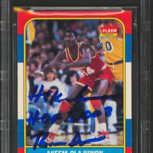 Rockets Hakeem Olajuwon "2x Insc" Signed 1986 Fleer #82 Rookie Card BAS Slabbed