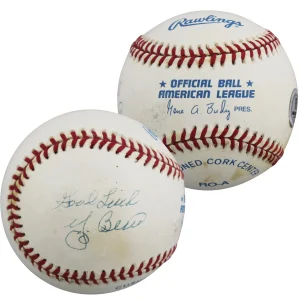 Yankees Yogi Berra "Good Luck" Authentic Signed Budig OAL Baseball BAS #BU64196