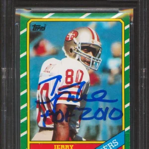 49ers Jerry Rice "HOF 2010" Signed 1986 Topps #161 RC Card Auto 10 BAS Slabbed 1