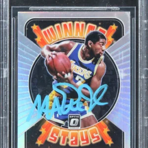 Magic Johnson Signed 2021 Donruss Optic Winner Stays Holo #16 Card BAS Slabbed