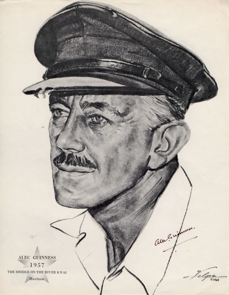 ALEC GUINNESS SIGNED AUTOGRAPHED ART PRINT BRIDGE ON THE RIVER KWAI BAS AE53469 COLLECTIBLE MEMORABILIA