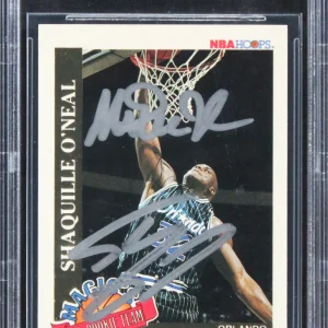 Shaq O'Neal & Magic Johnson Signed 1992 Magic's All-Rookies #1 Card BAS Slabbed