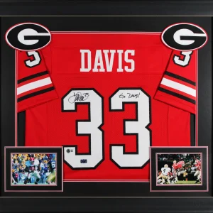 Georgia Terrell Davis "Go Dawgs" Signed Red Pro Style Framed Jersey BAS Witness