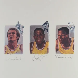 Lakers Legends (5) Chamberlain, Jabbar, Johnson Signed 22x39 Lithograph BAS