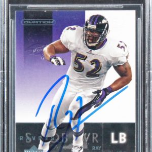 Ravens Ray Lewis Signed 2002 Upper Deck Ovation #7 Card Auto 10! BAS Slabbed