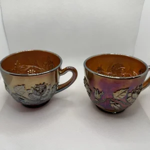 2 Old Fenton Amethyst Wreath Of Roses Pattern Carnival Glass Punch Cup