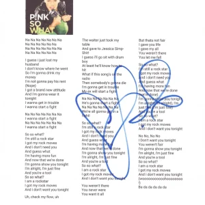 Pink Signed So What Sheet Music Authentic Autograph Rockstar Legend Beckett