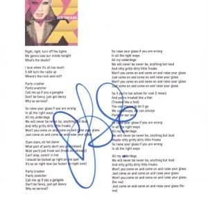 Pink Signed Raise Your Glass Sheet Music Authentic Autograph Rockstar Beckett