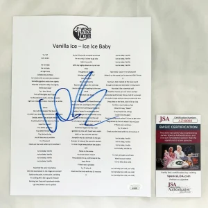 Vanilla Ice Signed Lyric Sheet Ice Ice Baby JSA 7 COA