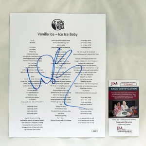 Vanilla Ice Signed Lyric Sheet Ice Ice Baby JSA 6 COA