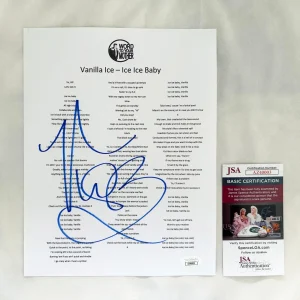 Vanilla Ice Signed Lyric Sheet Ice Ice Baby JSA 2 COA