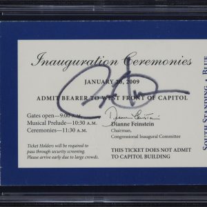 BARACK OBAMA SIGNED 2009 PRESIDENTIAL INAUGURATION CEREMONY TICKET AUTO PSA