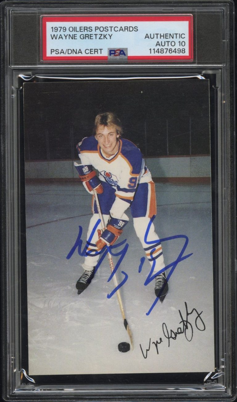 WAYNE GRETZKY SIGNED 1979 EDMONTON OILERS POSTCARD ROOKIE RC PSA AUTO 10 COLLECTIBLE MEMORABILIA