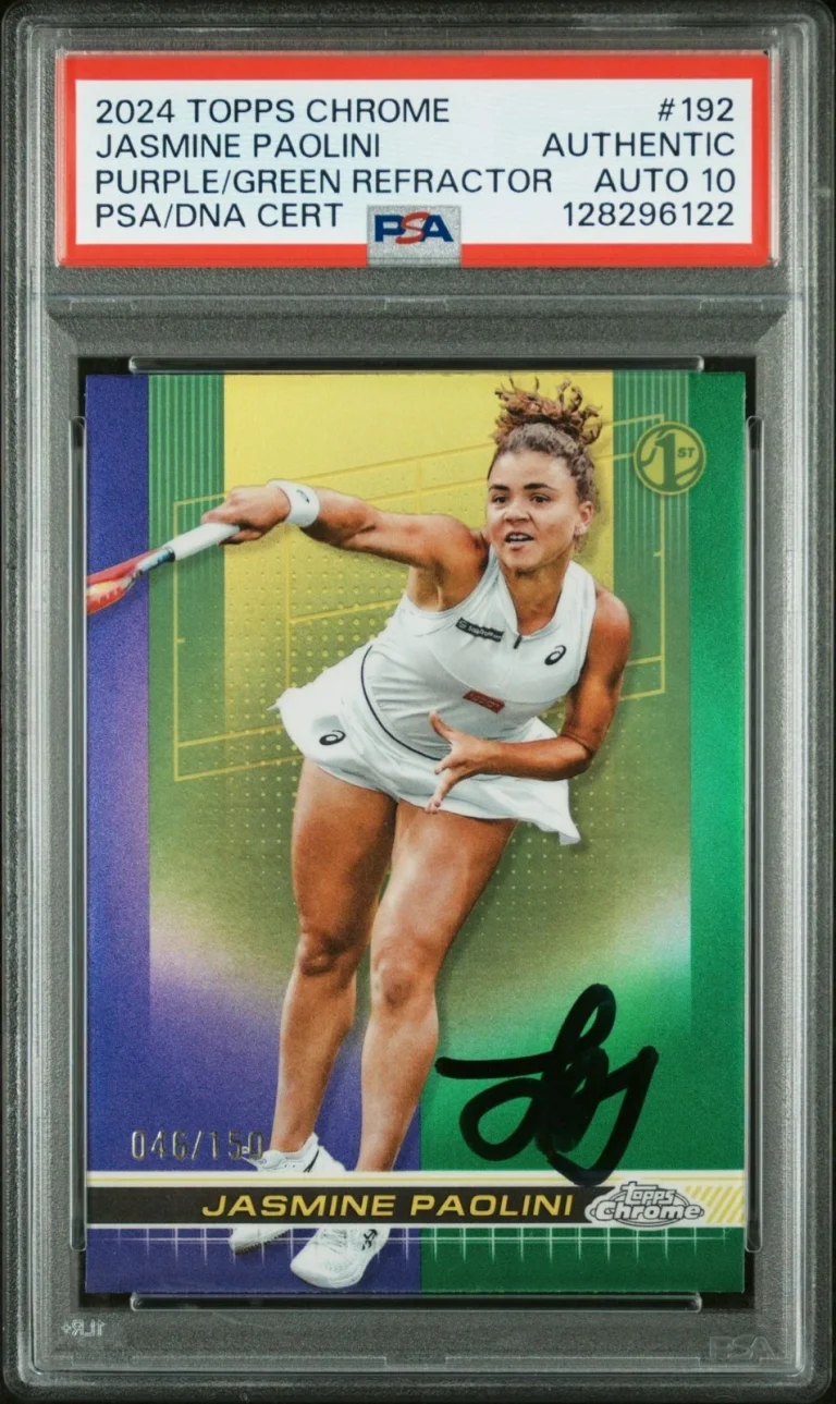 JASMINE PAOLINI SIGNED 2024 TOPPS CHROME PURPLE GREEN REFRACTOR /150 PSA AUTO 10