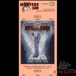 Richard Petty signed 1992 Hooters 500 Ticket JSA COA NASCAR Rare Last Race Z2392