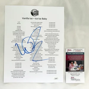 Vanilla Ice Signed Lyric Sheet Ice Ice Baby JSA 5 COA