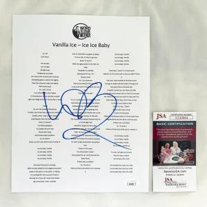 Vanilla Ice Signed Lyric Sheet Ice Ice Baby JSA 3 COA