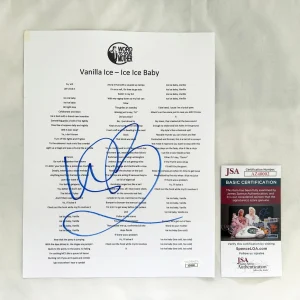 Vanilla Ice Signed Lyric Sheet Ice Ice Baby JSA 1 COA