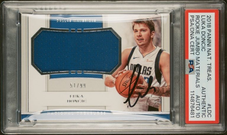 Luka Doncic Signed 2018 Panini National Treasures Rookie Jumbo  /99 PSA Auto 10