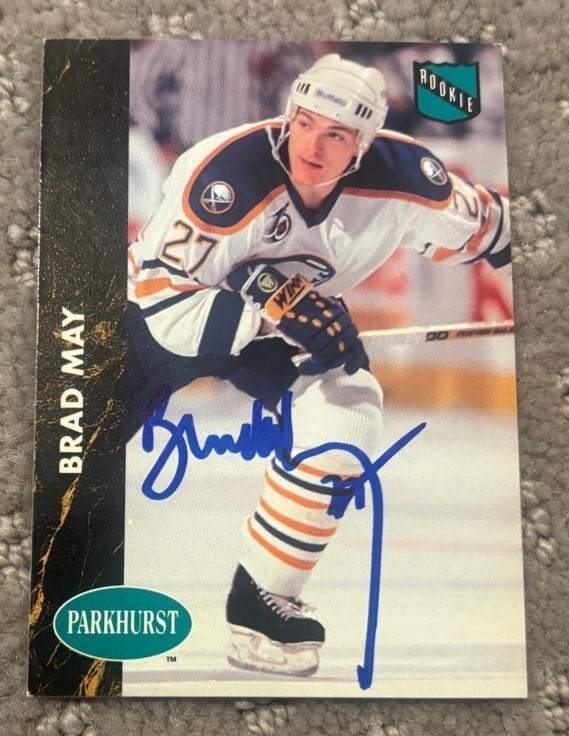 Brad May signed autographed Rookie Card 1991-92 Parkhurst #114 - Buffalo Sabres