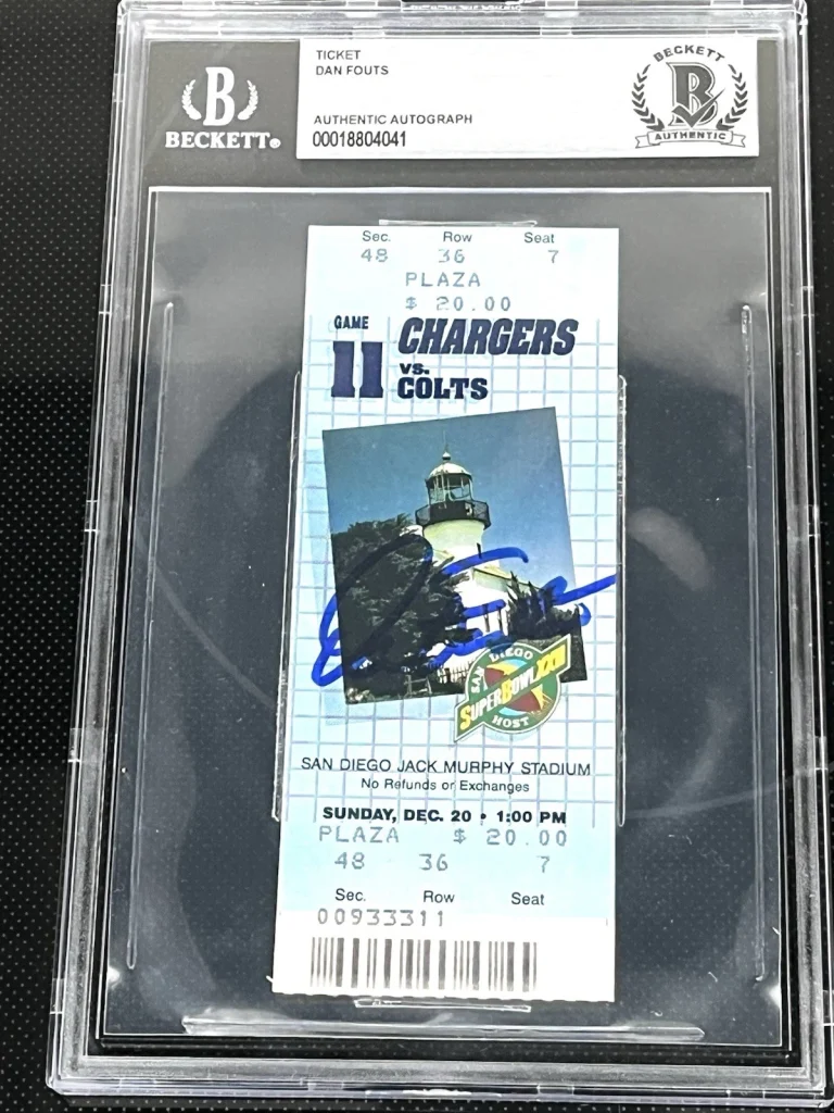 DAN FOUTS SIGNED 1987 Last NFL GAME TICKET San Diego CHARGERS vs COLTS Beckett