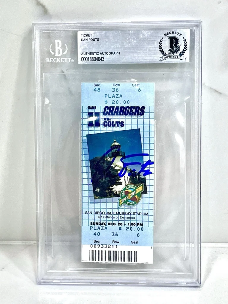 DAN FOUTS SIGNED 1987 Last NFL GAME TICKET San Diego CHARGERS vs COLTS Beckett