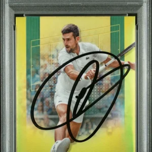 NOVAK DJOKOVIC SIGNED 2024 TOPPS CHROME LIME GREEN REFRACTOR /299 PSA AUTO 10