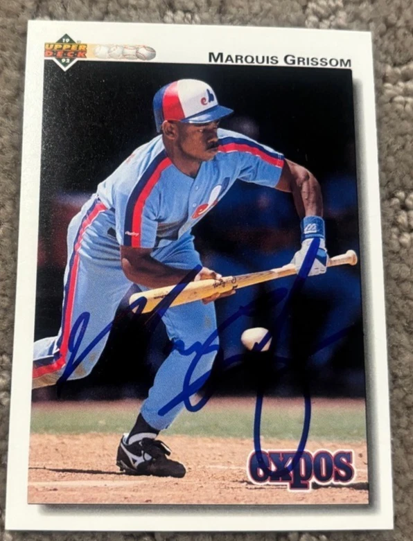 1992 UPPER DECK #455 MARQUIS GRISSOM SIGNED AUTOGRAPHED CARD MONTREAL EXPOS COLLECTIBLE MEMORABILIA