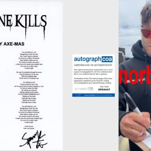 SPENCER CHARNAS SIGNED ICE NINE KILLS MERRY AXEMAS LYRIC SHEET w/EXACT PROOF COA