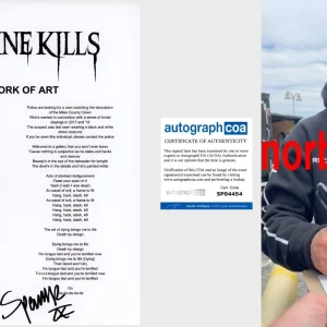 SPENCER CHARNAS SIGNED ICE NINE KILLS A WORK OF ART LYRIC SHEET wEXACT PROOF COA