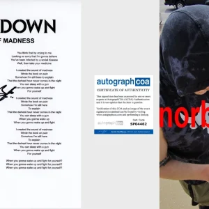 BRENT SMITH SIGNED SHINEDOWN SOUND OF MADNESS LYRIC SHEET w/EXACT PROOF & COA