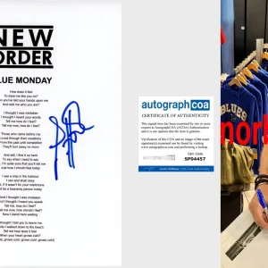 PETER HOOK SIGNED NEW ORDER BLUE MONDAY LYRIC SHEET w/EXACT PROOF AUTOGRAPH COA