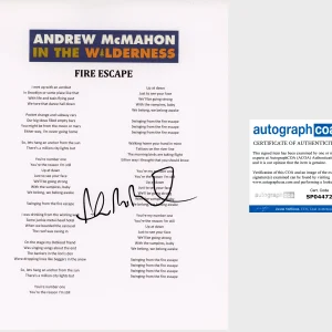 ANDREW MCMAHON SIGNED FIRE ESCAPE LYRIC SHEET w/PROOF & AUTOGRAPH ACOA COA