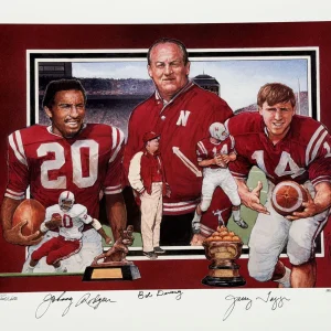 THE DYNASTY BEGINS SIGNED PRINT BOB DEVANEY RODGERS TAGGE LE 950 HUSKERS
