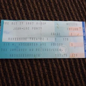 Jean-Luc Ponty Oct 27 1987 Riverside Wisconsin Used Concert Ticket Stub