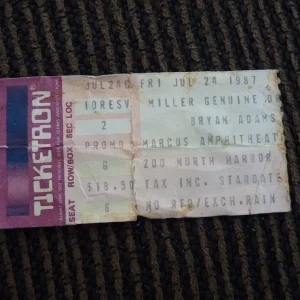 Bryan Adams July 24 1987 Marcus Wisconsin Used Concert Ticket Stub