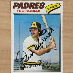 TED KUBIAK SAN DIEGO PADRES SIGNED AUTOGRAPHED 1977 TOPPS CARD #158 W/COA