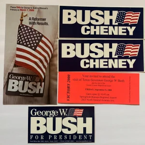 NEW BUSH CHENEY PREISDENT STICKERS TICKET AND BROCHURE LOT 2000