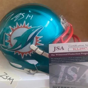 TRENT SHERFIELD MIAMI DOLPHINS SIGNED FLASH MINI HELMET JSA WA499748
