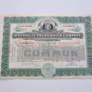 Hydraulic Press Brick Company Stock Certificate Missouri 100 Shares 1943
