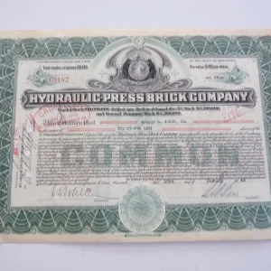 Hydraulic Press Brick Company Stock Certificate Missouri 32 Shares 1943